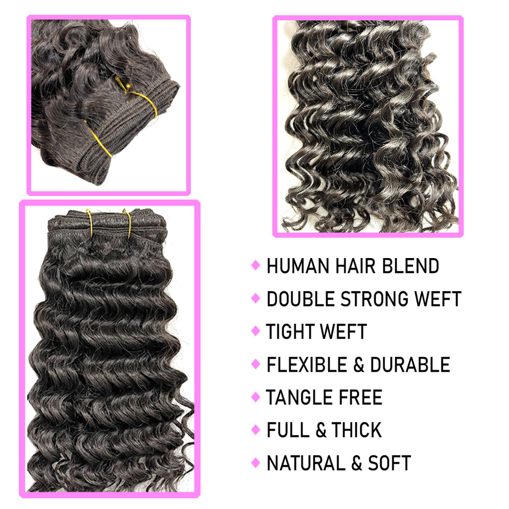 14" Venus Deep Wave Human Hair Blended (3 Pack Deal)