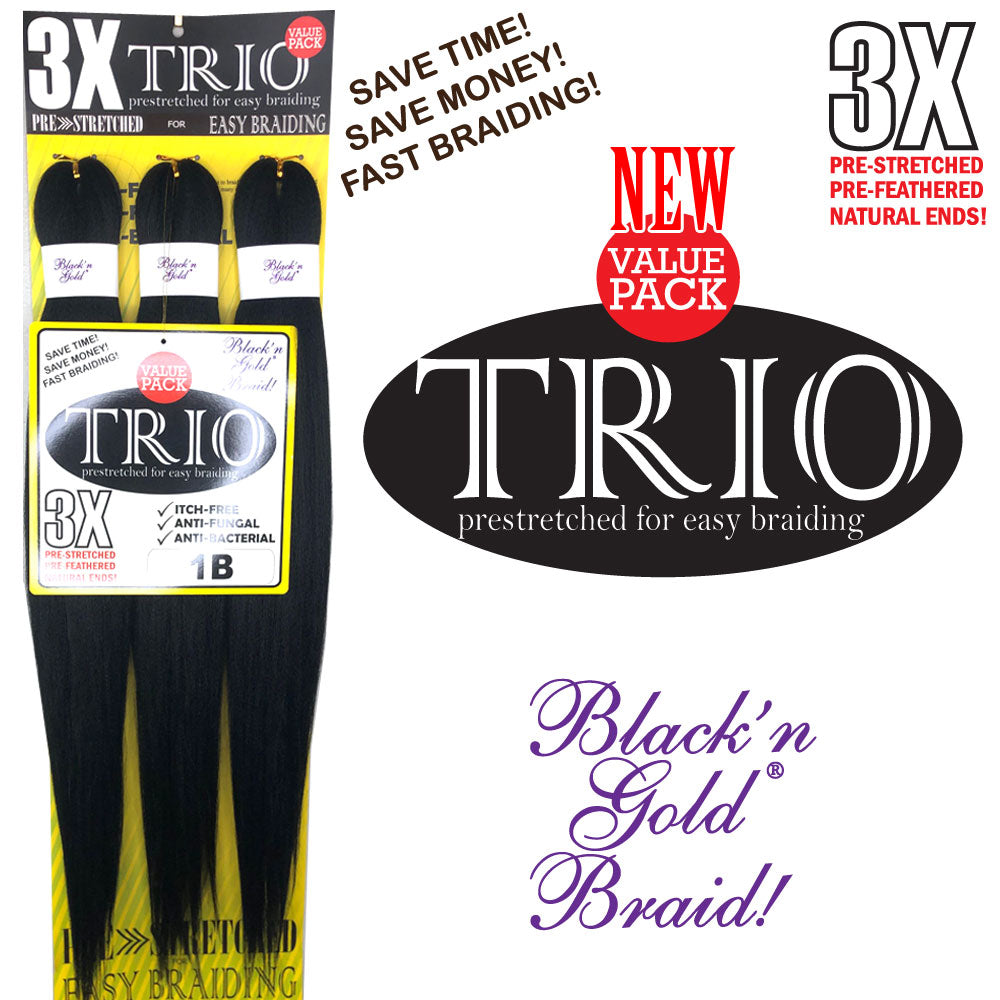 3X TRIO Pre Stretched Braiding Hair 28" for Easy Braiding