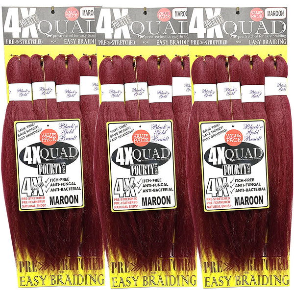 3 Pack Value Deal - 4X QUAD Pre Stretched Braiding Hair 20" for Easy Braiding