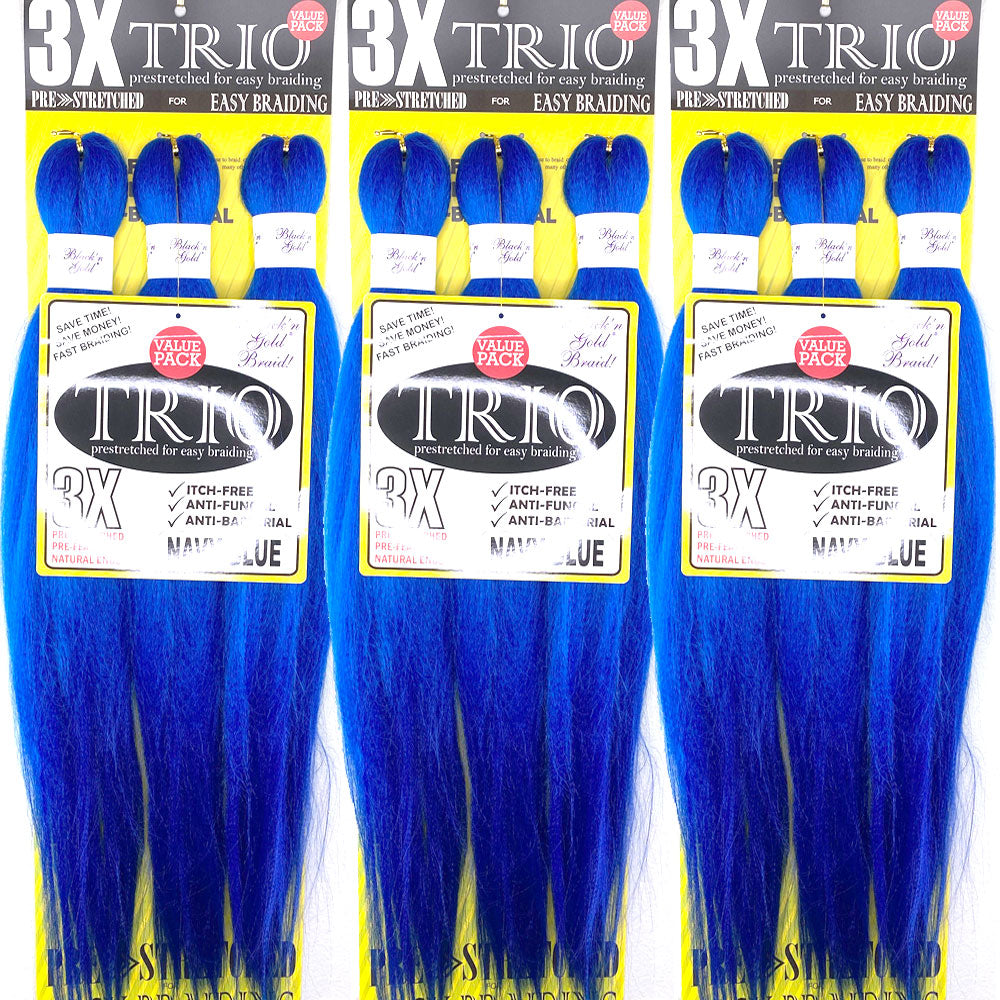 10 Pack Value Deal - 3X TRIO Pre Stretched Braiding Hair 28" for Easy Braiding