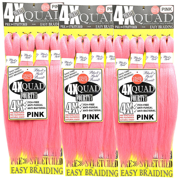 3 Pack Value Deal - 4X QUAD Pre Stretched Braiding Hair 20" for Easy Braiding