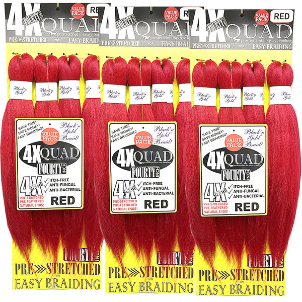 10 Pack Value Deal - 4X QUAD Pre Stretched Braiding Hair 20" for Easy Braiding