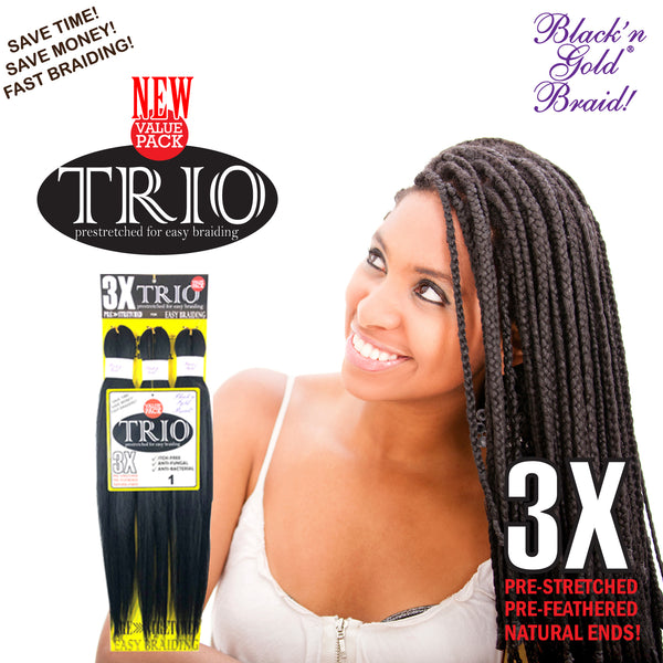 3 Pack Value Deal - 3X TRIO Pre Stretched Braiding Hair 28" for Easy Braiding